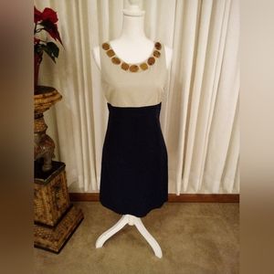 Loft Color Block Dress size S sleeveless, side zipper, embellished neckline